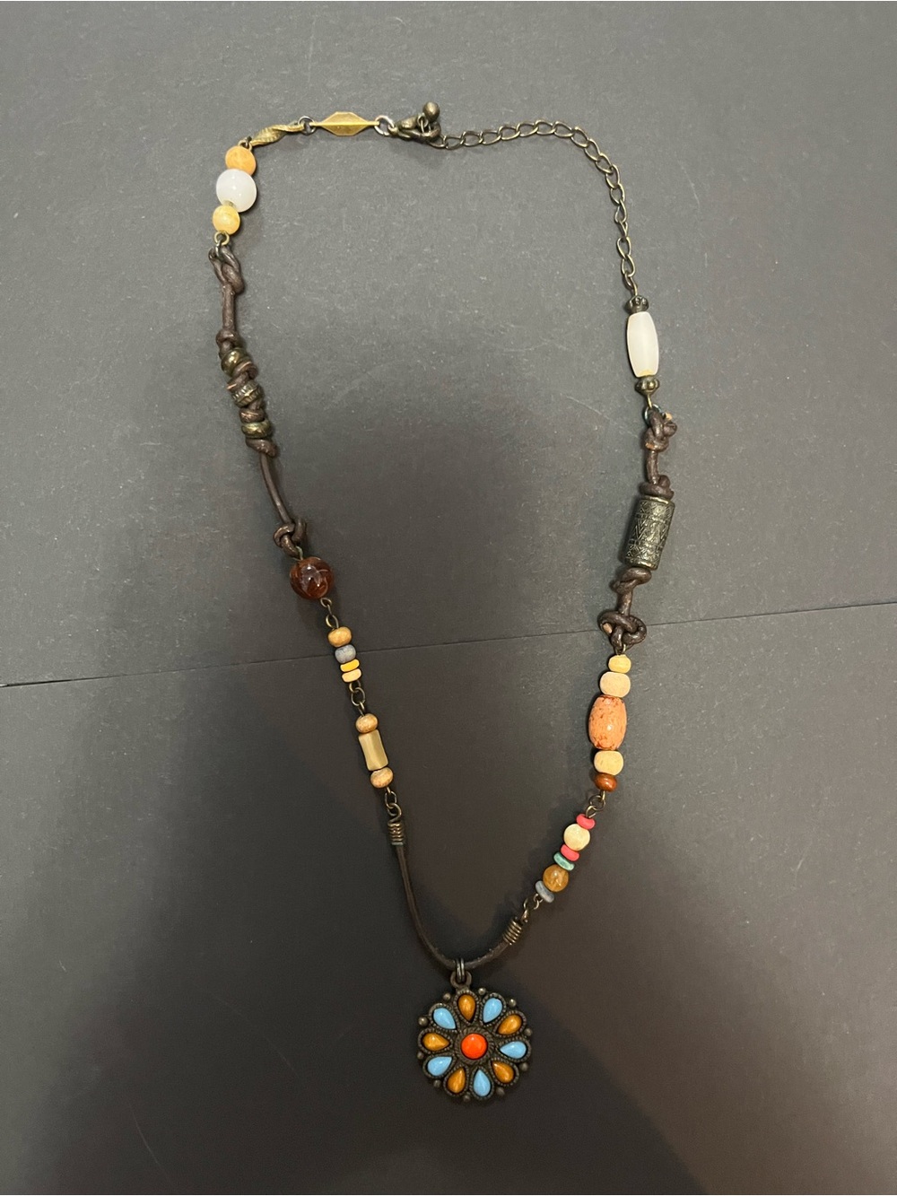 Bohemian Turquoise & Orange Beaded Pendant Necklace - Women Jewelry
